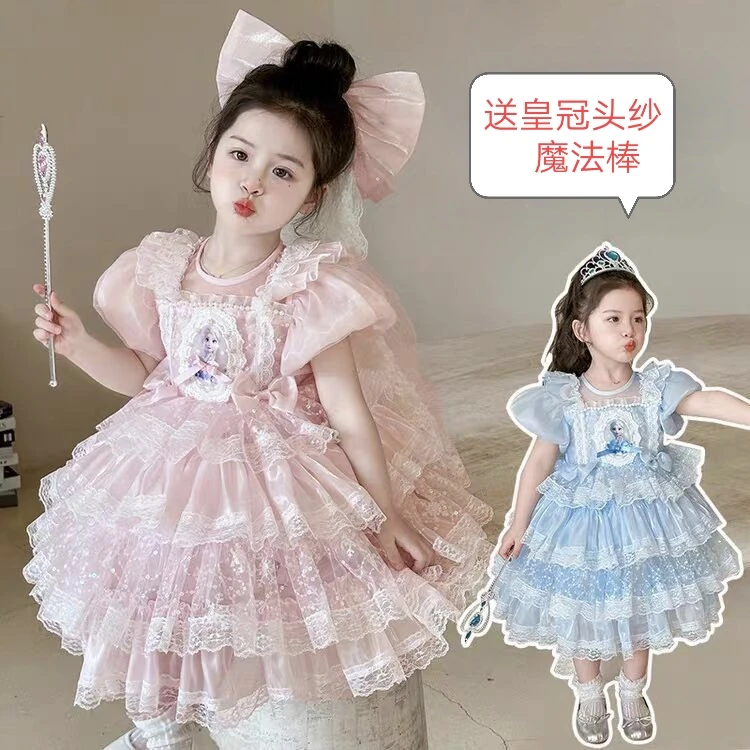 冰雪奇缘爱莎公主裙女童2025夏装新款儿童礼服蛋糕篷篷纱裙连衣裙