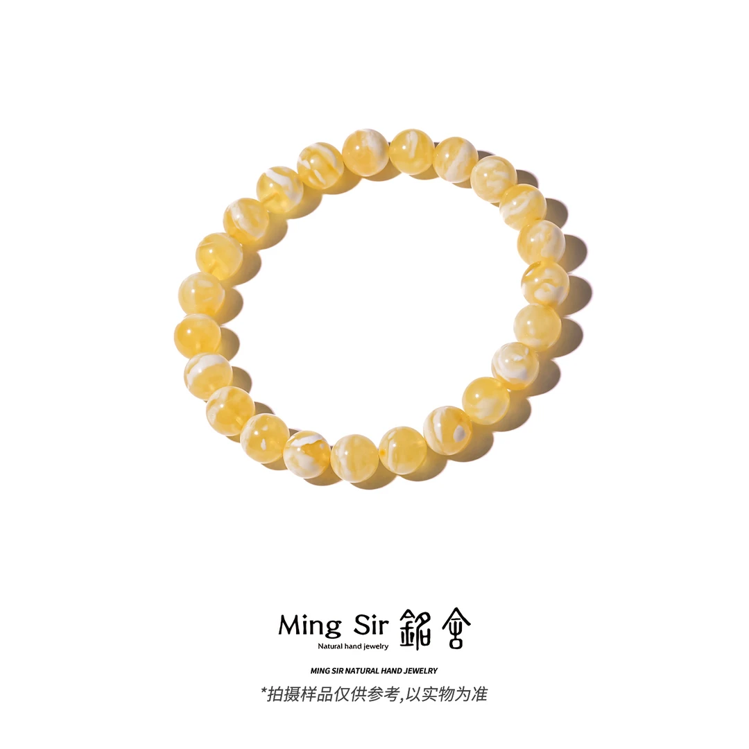 【铭舍 金羽·收藏级金微瑕】8-10mm天然俄料蜜蜡圆珠单圈手串