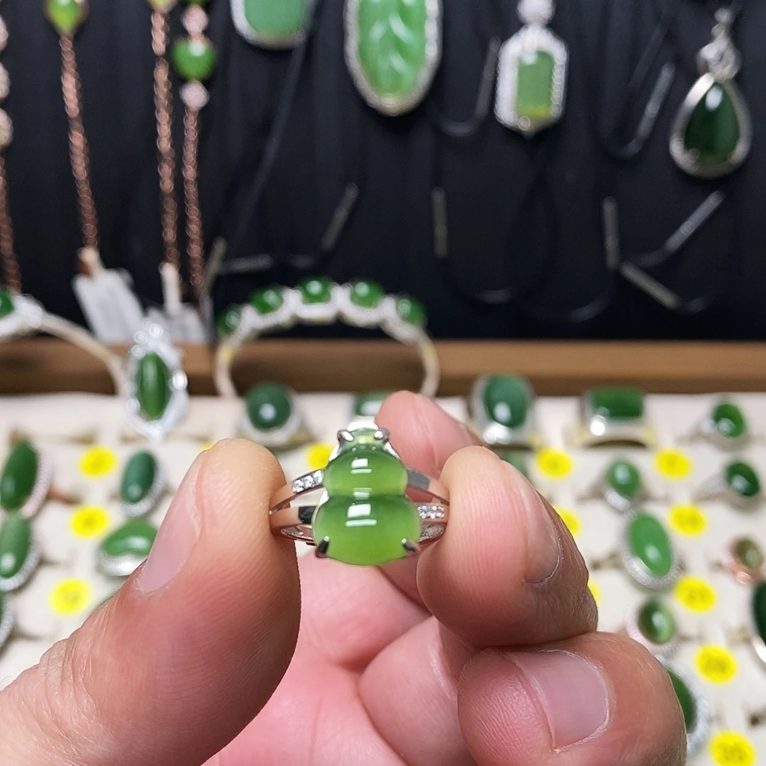 和田玉（碧玉）银S925镶嵌戒指