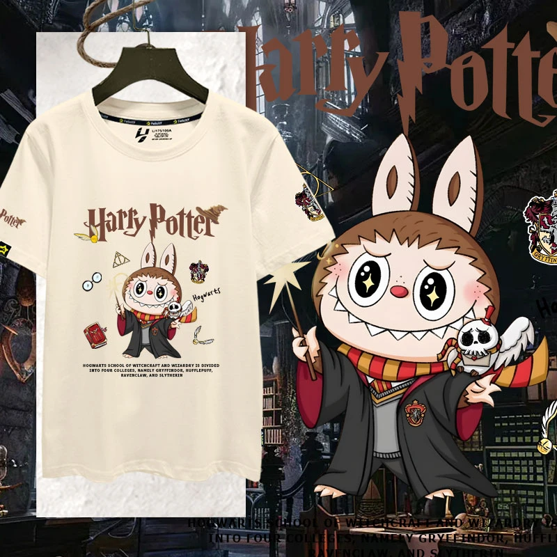 LABUBU拉布布联名哈利波特周边短袖t恤衫男女纯棉半袖精梳棉体恤
