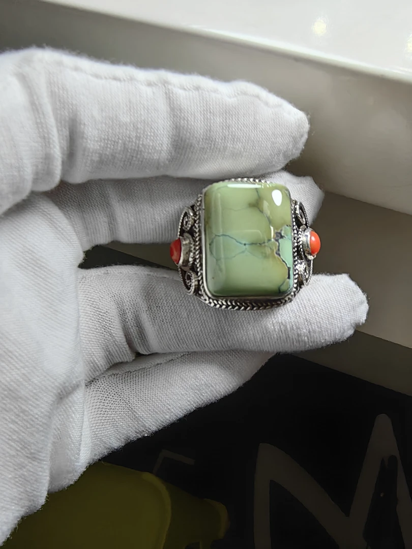 纯手工制作 绿松石镶嵌戒指