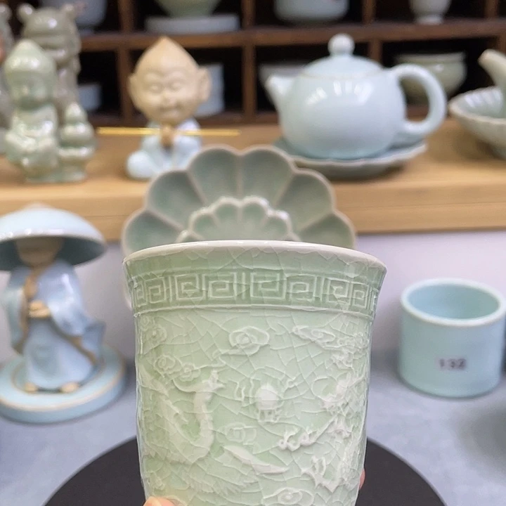 杯子陶瓷微瑕豆绿闻香杯