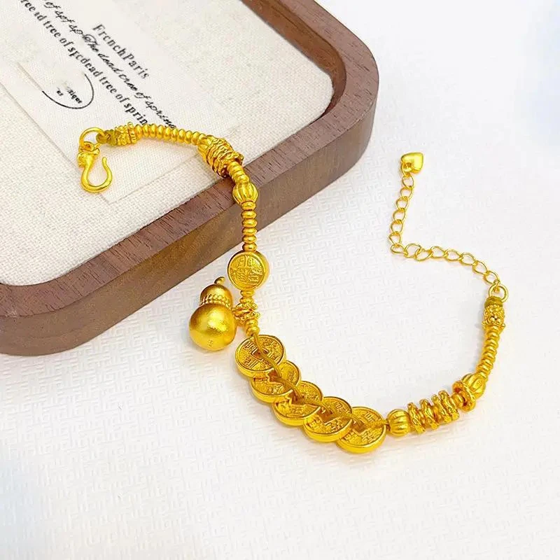 铜合金亚克力手链小红书爆款新中式国潮五帝钱葫芦盘缠手链抖音新