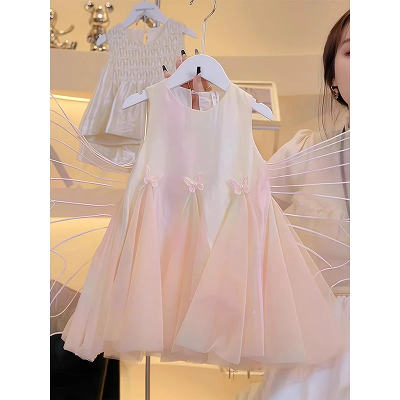 女童连衣裙夏季2025新款儿童网纱背心公主裙女孩夏装无袖洋气裙子