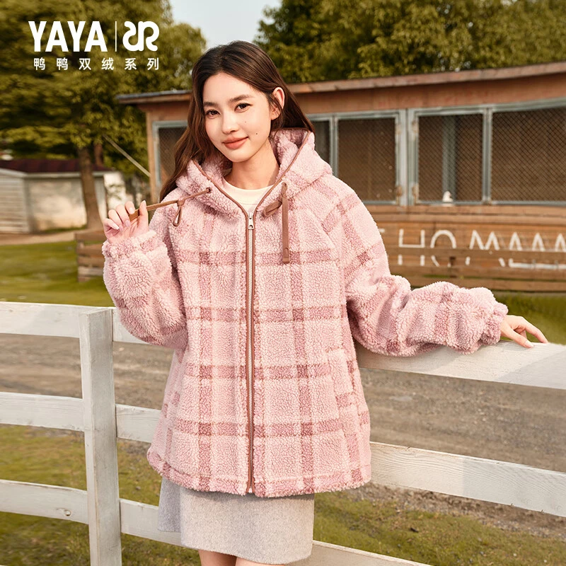 【双绒系列】鸭鸭羽绒服女连帽2025年秋季新款羊羔绒短款厚外套Y
