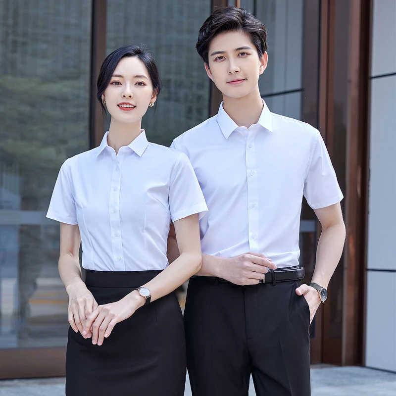 竹钎维商务衬衫短袖男女同款夏季职业装酒店银行前台工作服修身