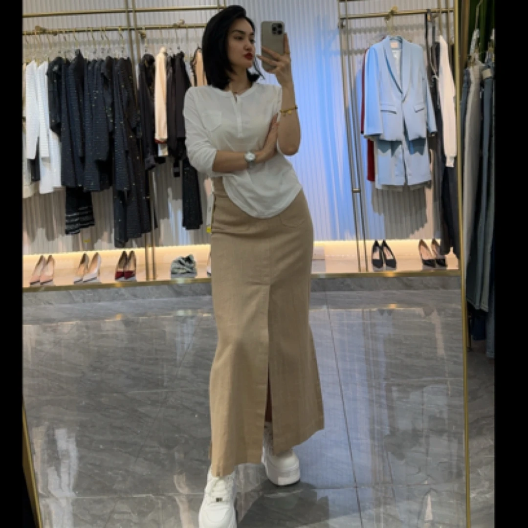 高腰显瘦半身裙垂感开叉气质百搭通勤a字中长款