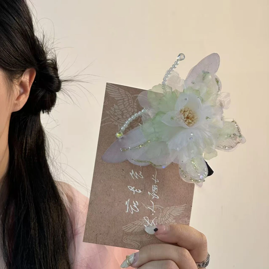 绿蝴蝶烫花汉服古风配饰发饰