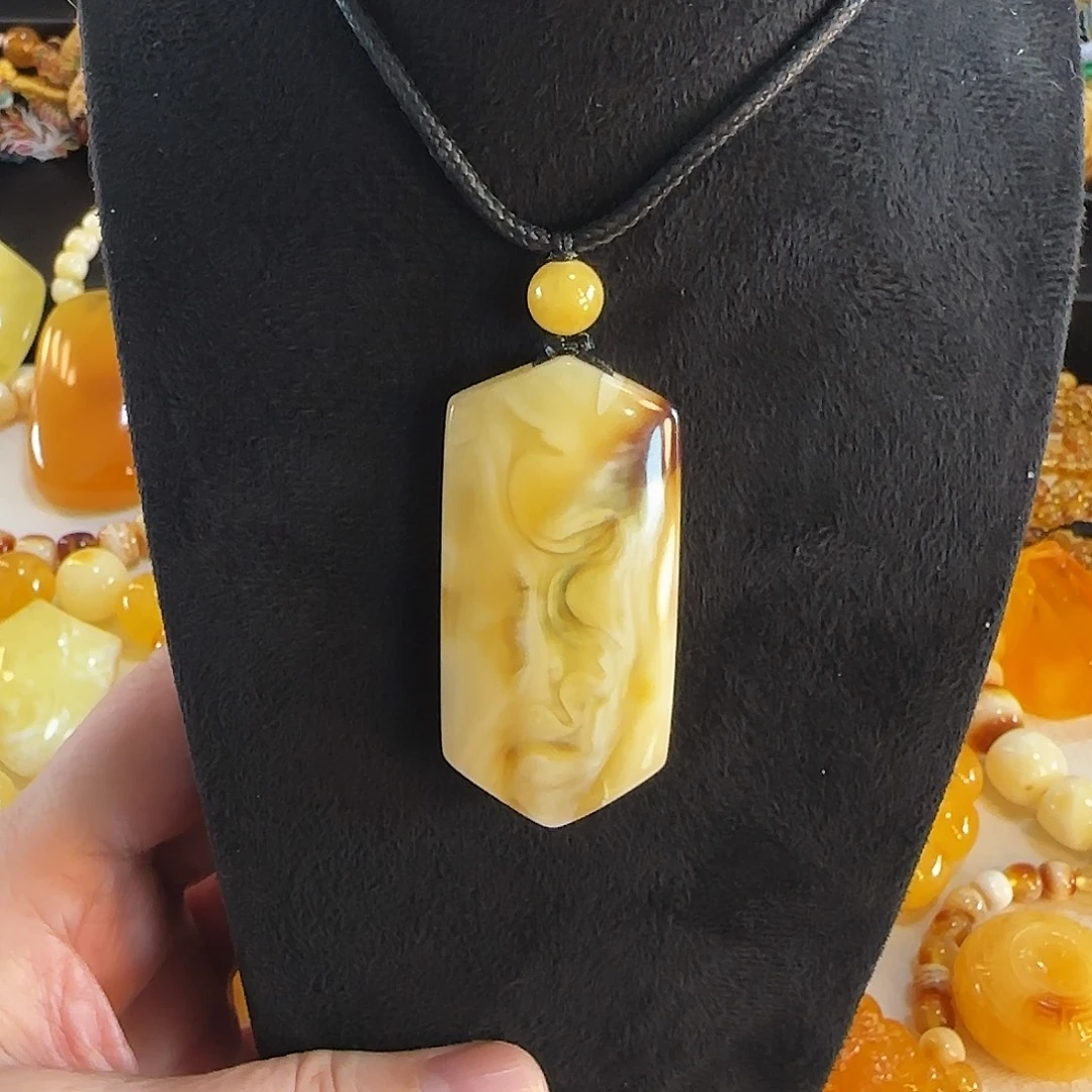 蜜蜡未镶嵌颈饰蜜蜡瓷白拉丝妖花吊坠