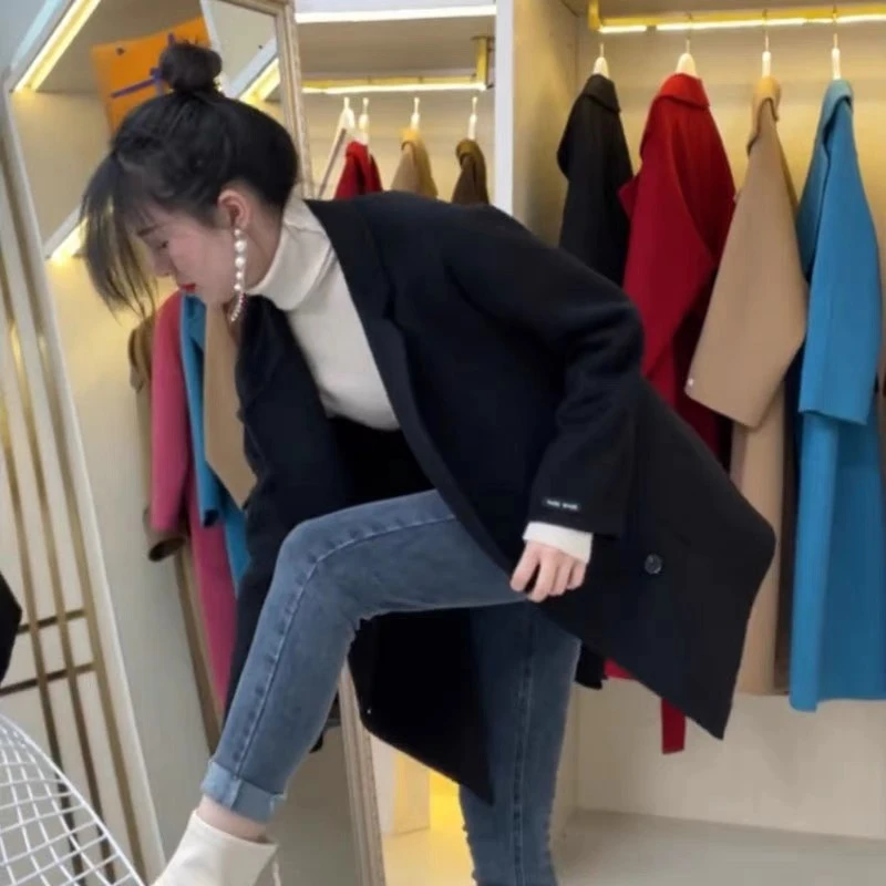 毛呢外套女2025新款秋冬款韩版宽松小个子中长款大码加厚呢子大衣