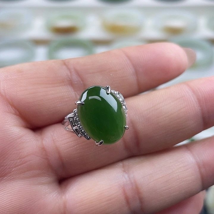 和田玉（碧玉）银S925镶嵌戒指