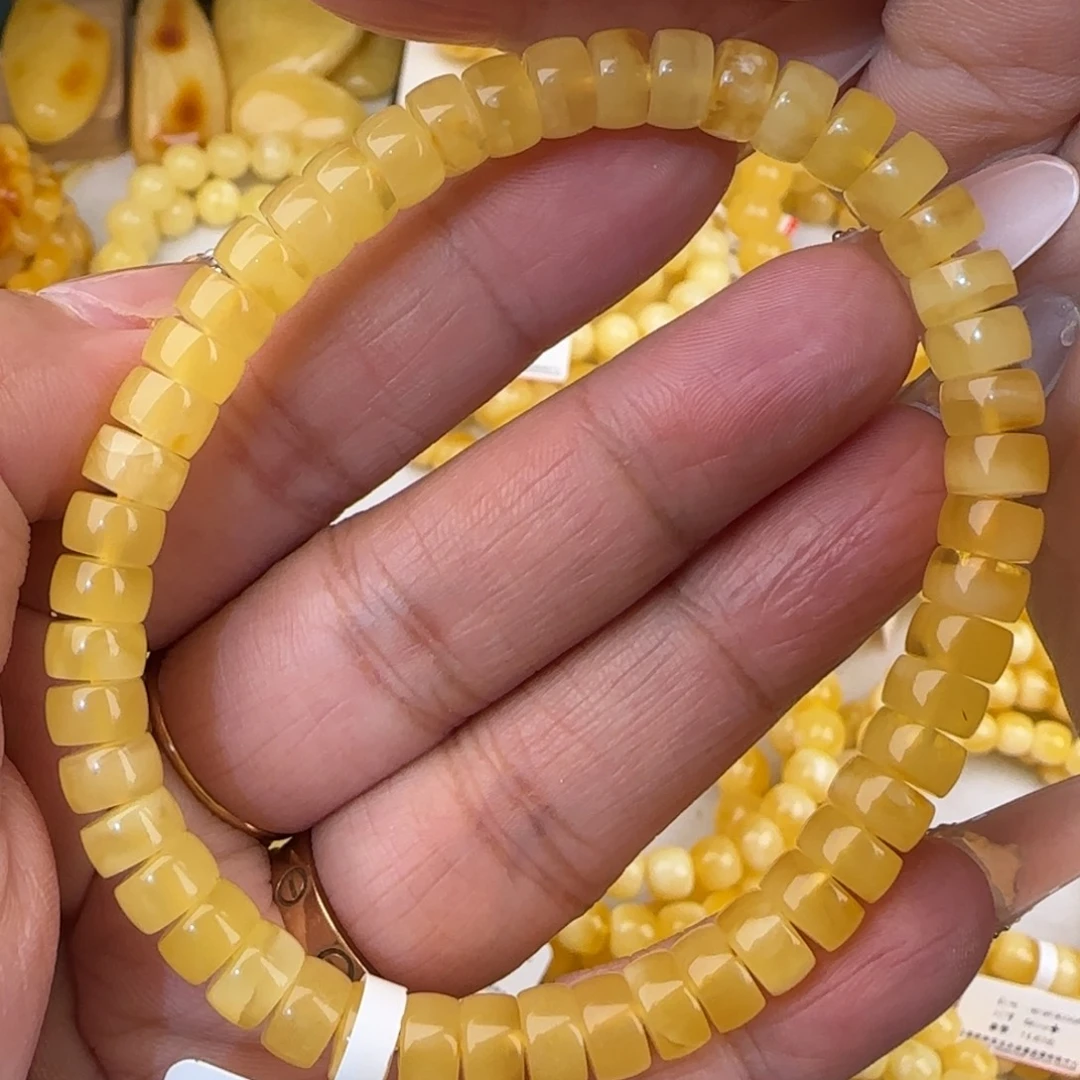 蜜蜡未镶嵌手串鸡油黄药片手串