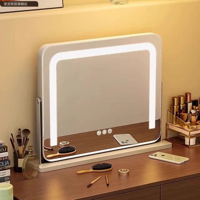2025新款化妆镜带灯台式桌面led智能镜家用大号可旋转梳妆台镜子
