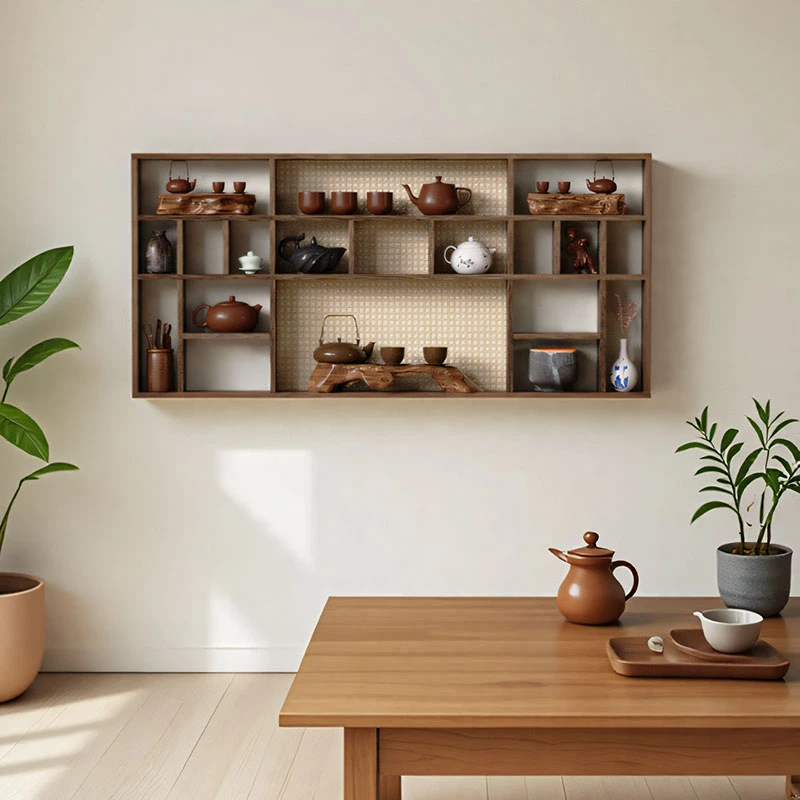 复古简约家用多层置物架泡桐木材中式博古架多宝阁碳化工艺可定制