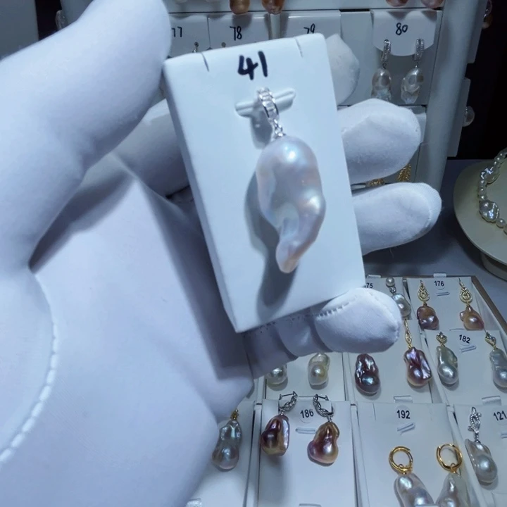 淡水珍珠吊坠(不含链)银S925镶嵌J*蹦