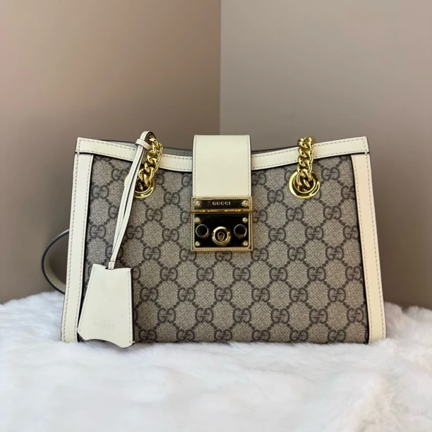 99新 GUCCI/古驰 月光宝盒padlock白色单肩包