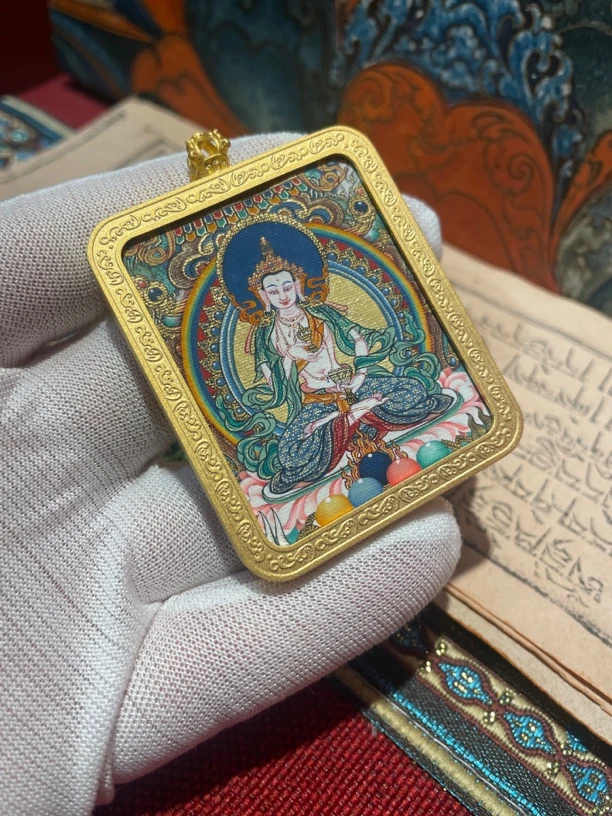 矿物颜料手绘唐卡挂坠