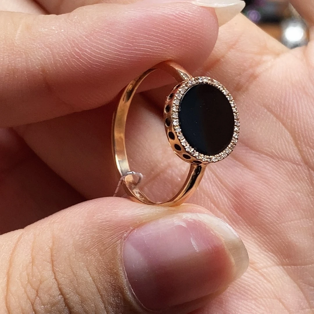 翡翠戒指18K金镶嵌墨翠