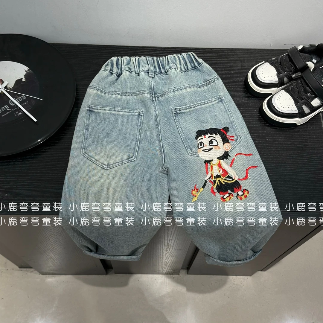【刺绣工艺】C25573儿童春秋款哪吒降世软牛仔裤