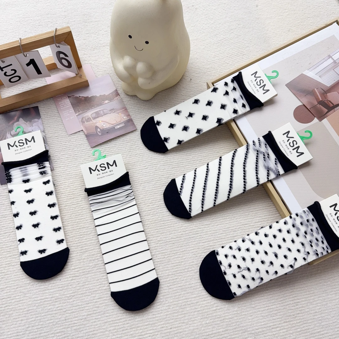 a8-16 五双女袜夏季中筒袜镂空日式薄款透气公主风中筒