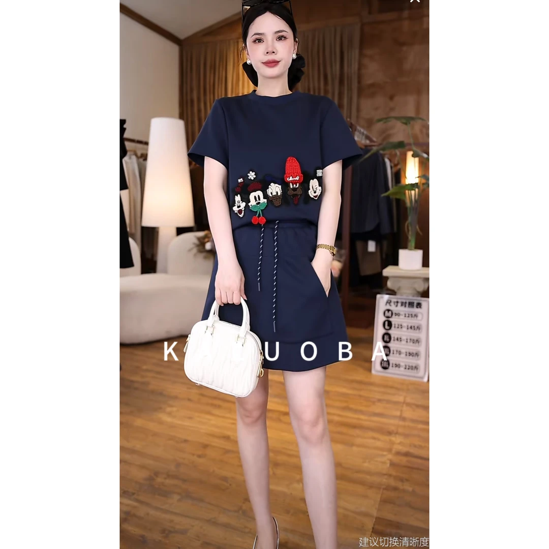 【原创大码设计师款】2025新款卡通立体设计感上衣+半身裙套装K1037