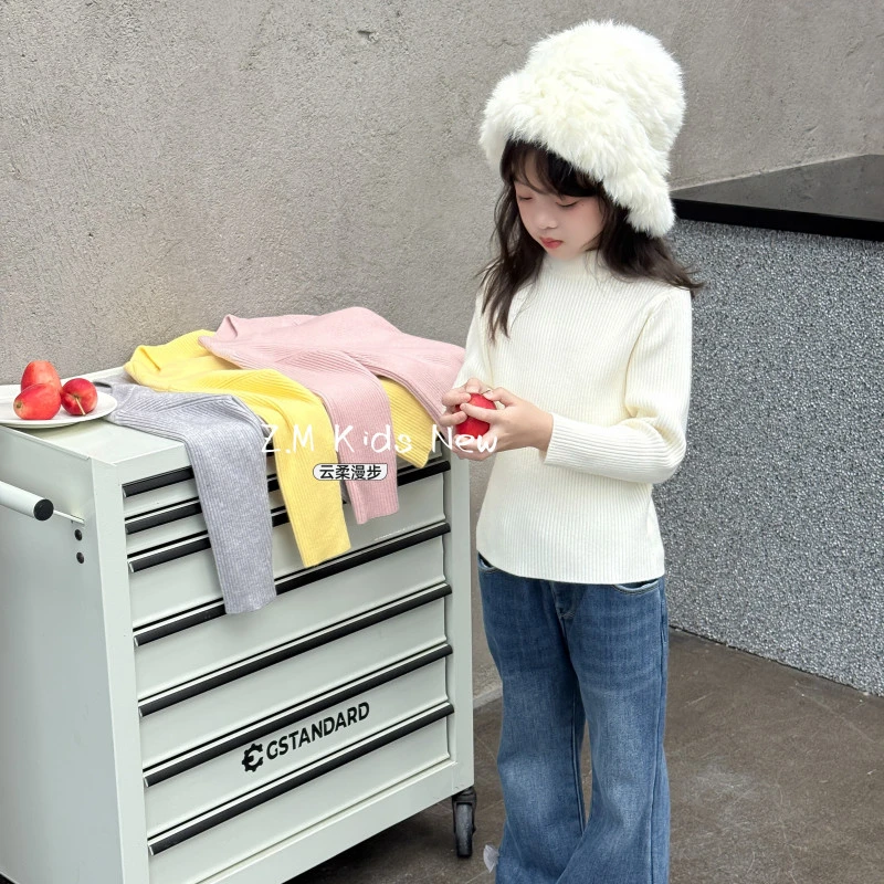 【云柔漫步】25秋冬男女童圆领毛衣中大童糖果色内搭打底衫B-586203