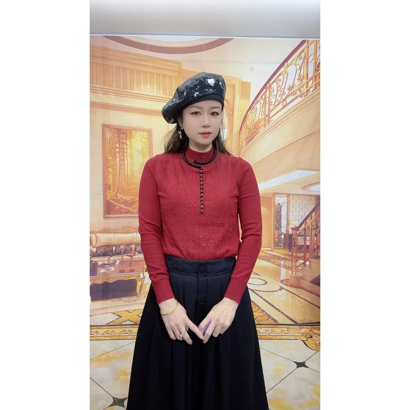 2732-435秋冬新款针织衫女宽松显瘦百搭毛衣打底羊毛衫上衣