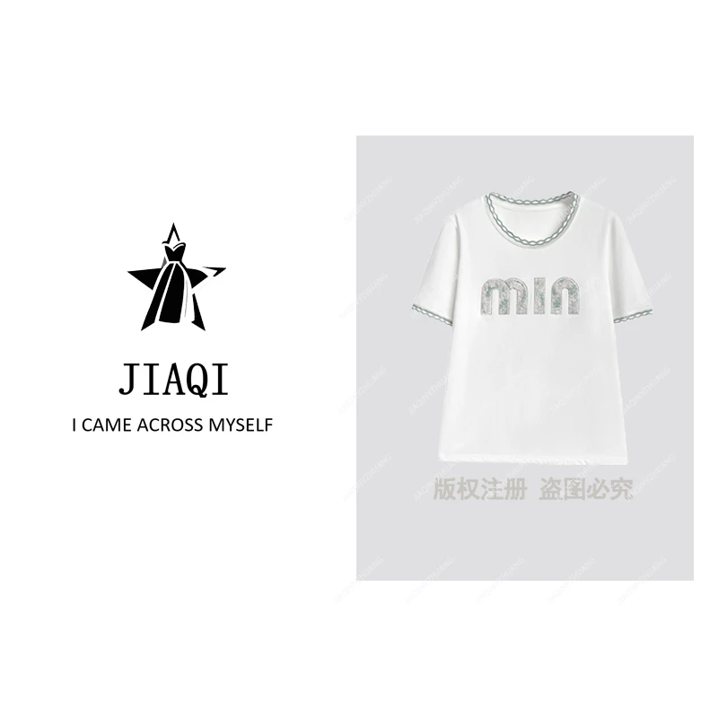 【佳琪高奢】68093#烫钻波浪拼接T恤衫2025夏百搭个性潮流上衣