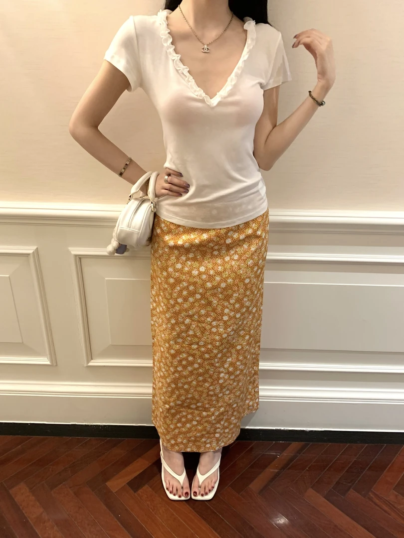 不冷BULENG 韩系小众南法风艺术花直筒H版型半身裙显瘦花裙女