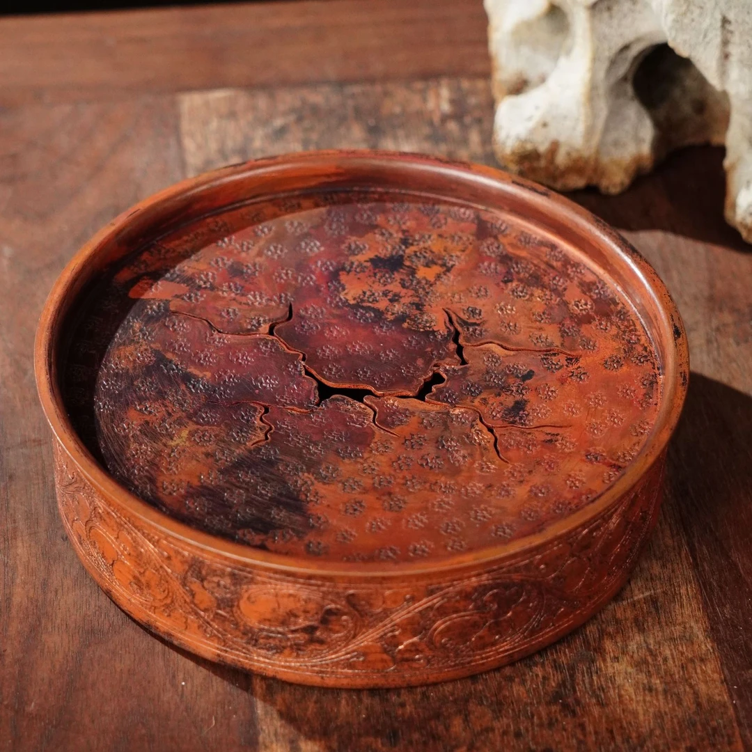 茶诵-个性创意圆煮茶干泡盘纯手工紫铜高端复古锤纹设计缠枝