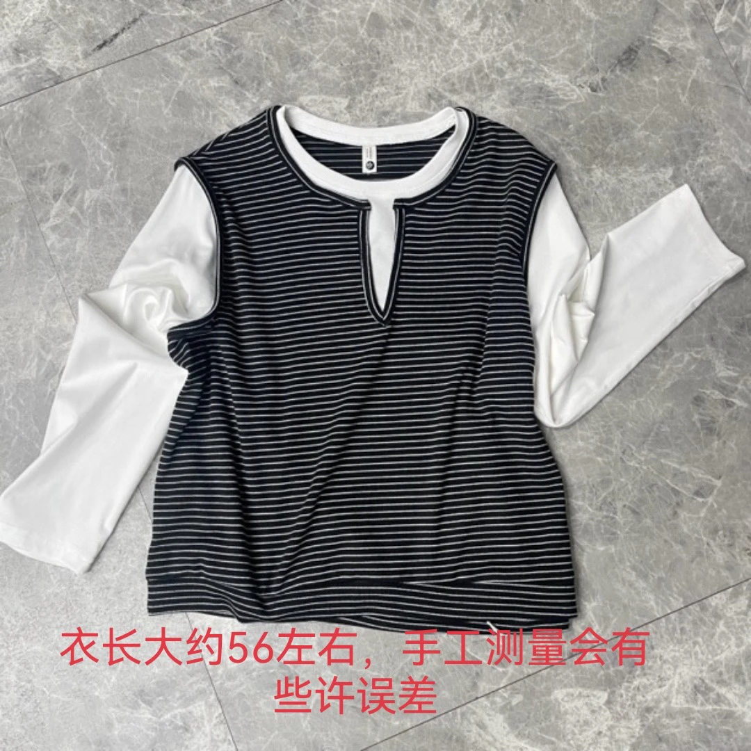 29秋季时尚减龄条纹假两件上衣