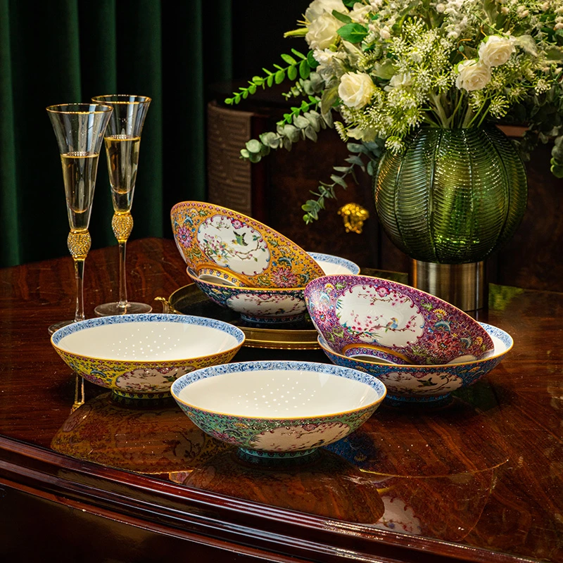 【元宝盘】景德镇珐琅彩碗碟餐具中式宫廷描金深盘高级多用实用菜盘
