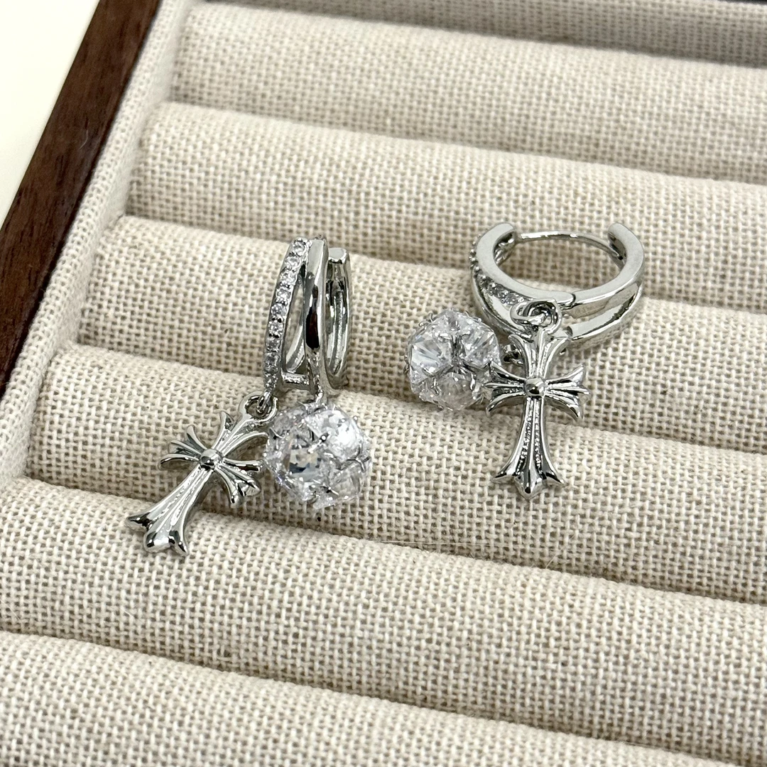 合金耳饰 【17SR】设计款十字架钻球耳坠耳圈亮闪精致xiaozhong