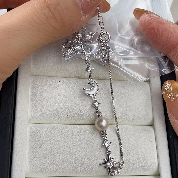 银S925镶嵌海水珍珠手绳随机发