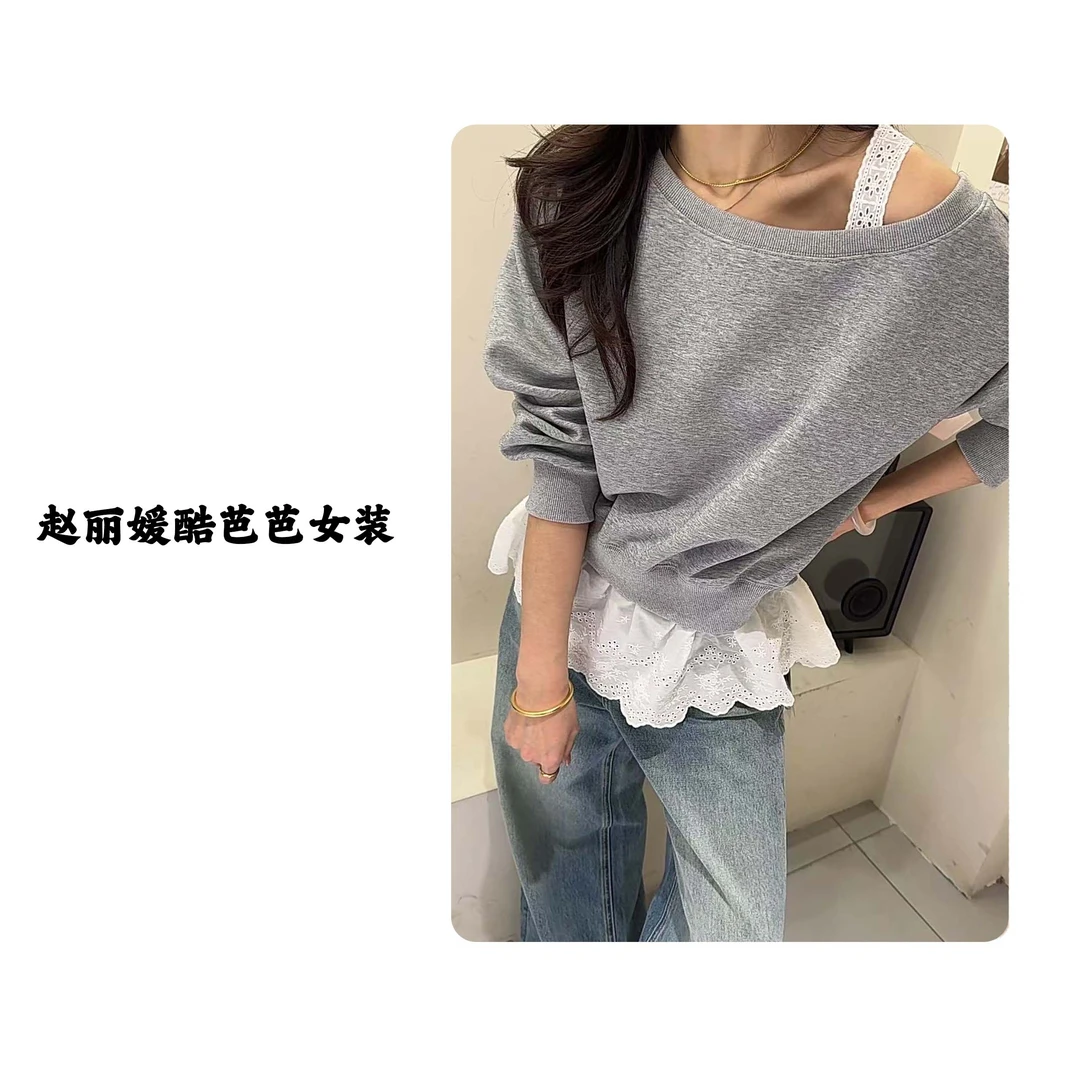 【高知少女卫衣】春秋长袖小众斜肩卫衣白色宽松韩版上衣