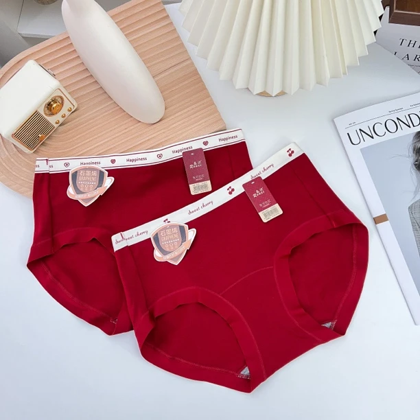 70-128斤2条安可拉红色内裤女中腰石墨烯抑菌柔软亲肤三角底裤A02