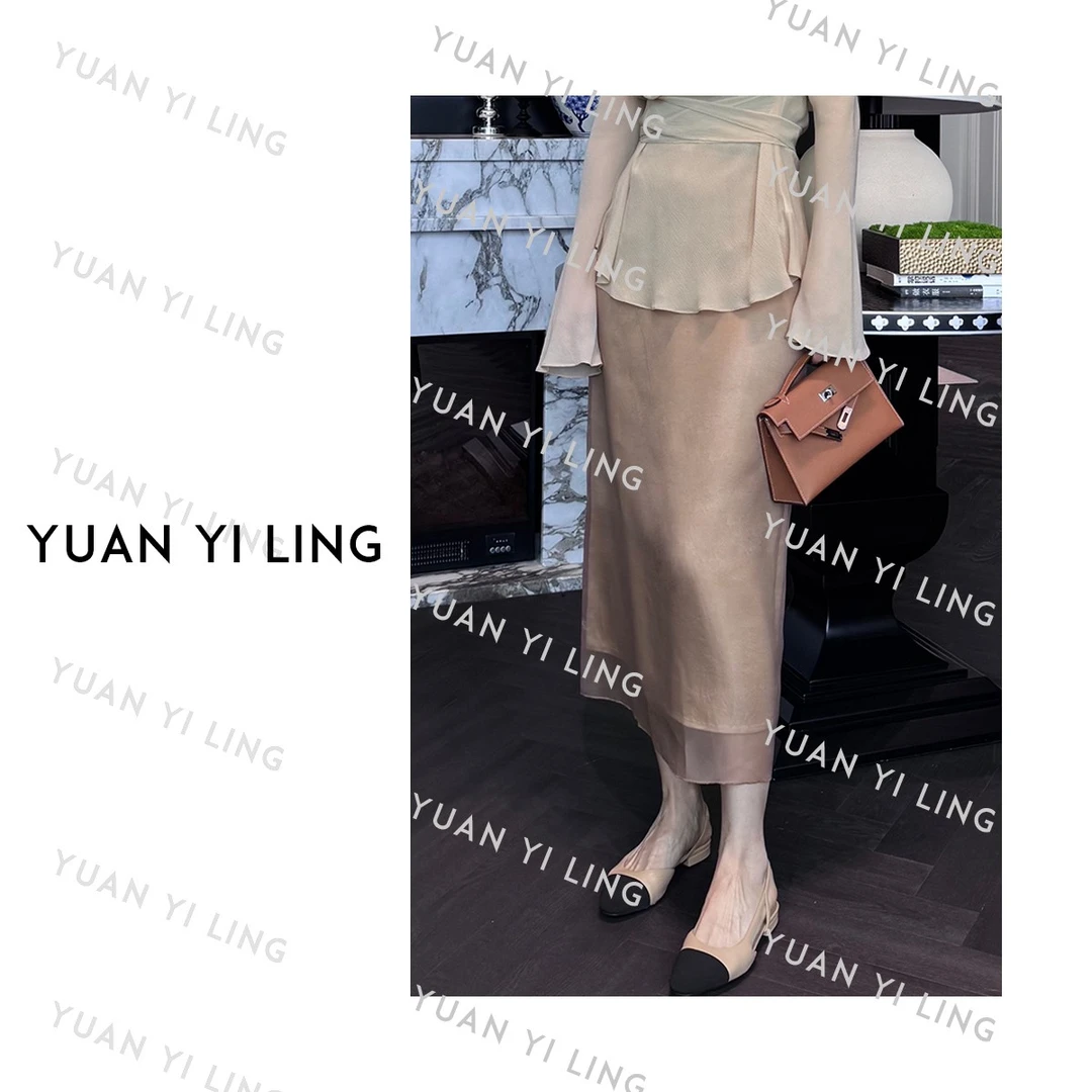 袁艺灵【黑纱】25春夏上新款醋酸多层经典时尚拼纱女半身裙（会出褶）