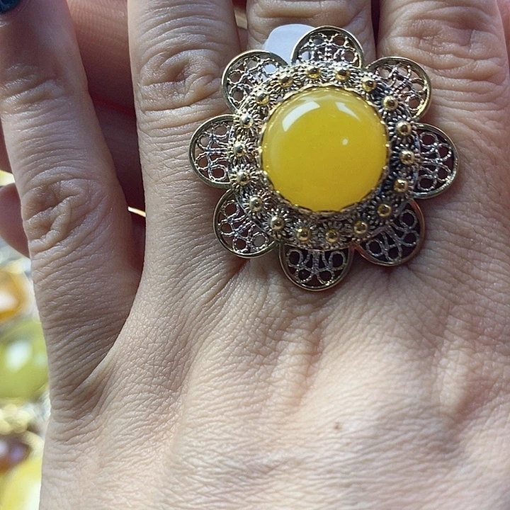 琥珀银S925镶嵌戒指蜜蜡戒指