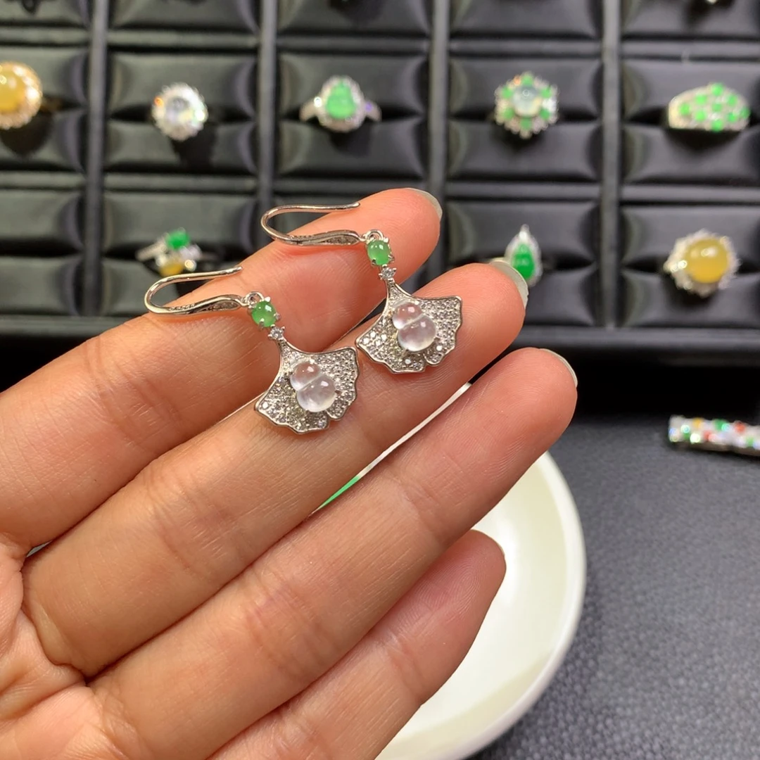 翡翠银S925镶嵌耳饰