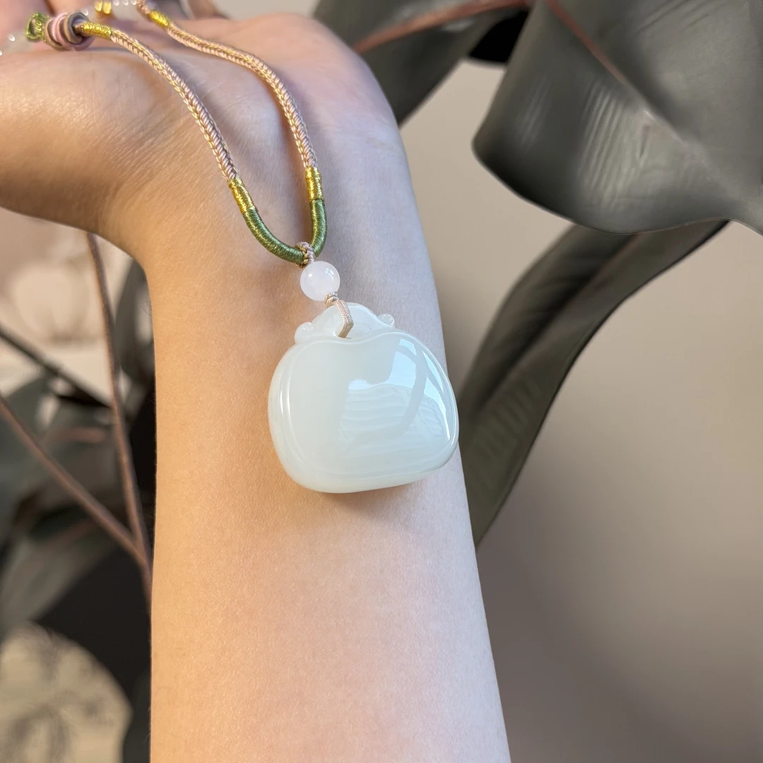 精品和田玉平安锁吊坠如意锁国风复古气质百搭