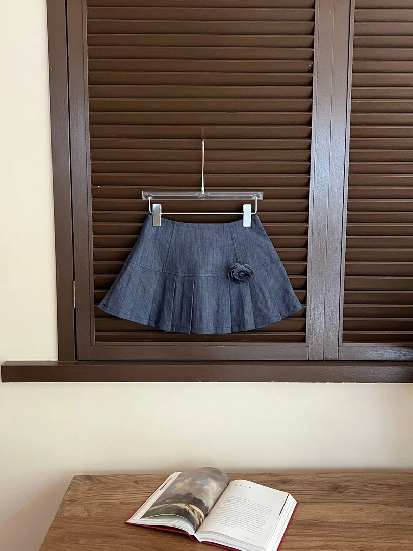 【少女的迷你短裙】25923 炸街辣妹防走光显瘦立体花朵百褶裙裤牛仔