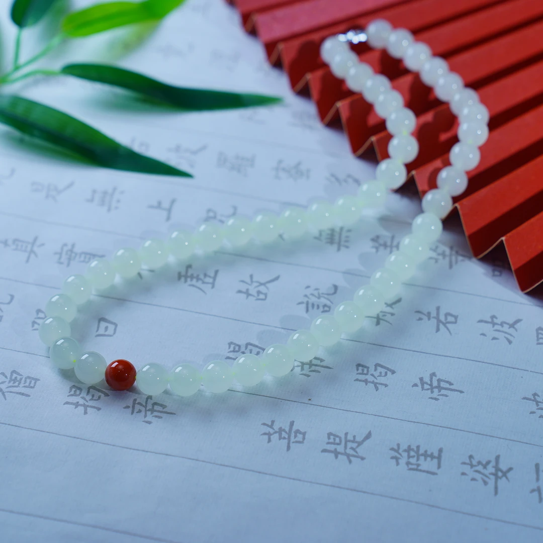 【睿泽鉴宝】和田玉蜂蜜水搭南红项链 47cm/10mm KT0050032