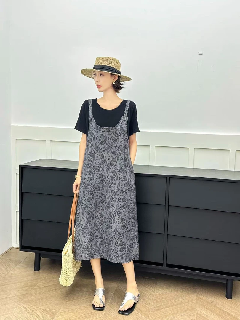 8937款季款时尚宽松显瘦假两件背带连衣裙长度110