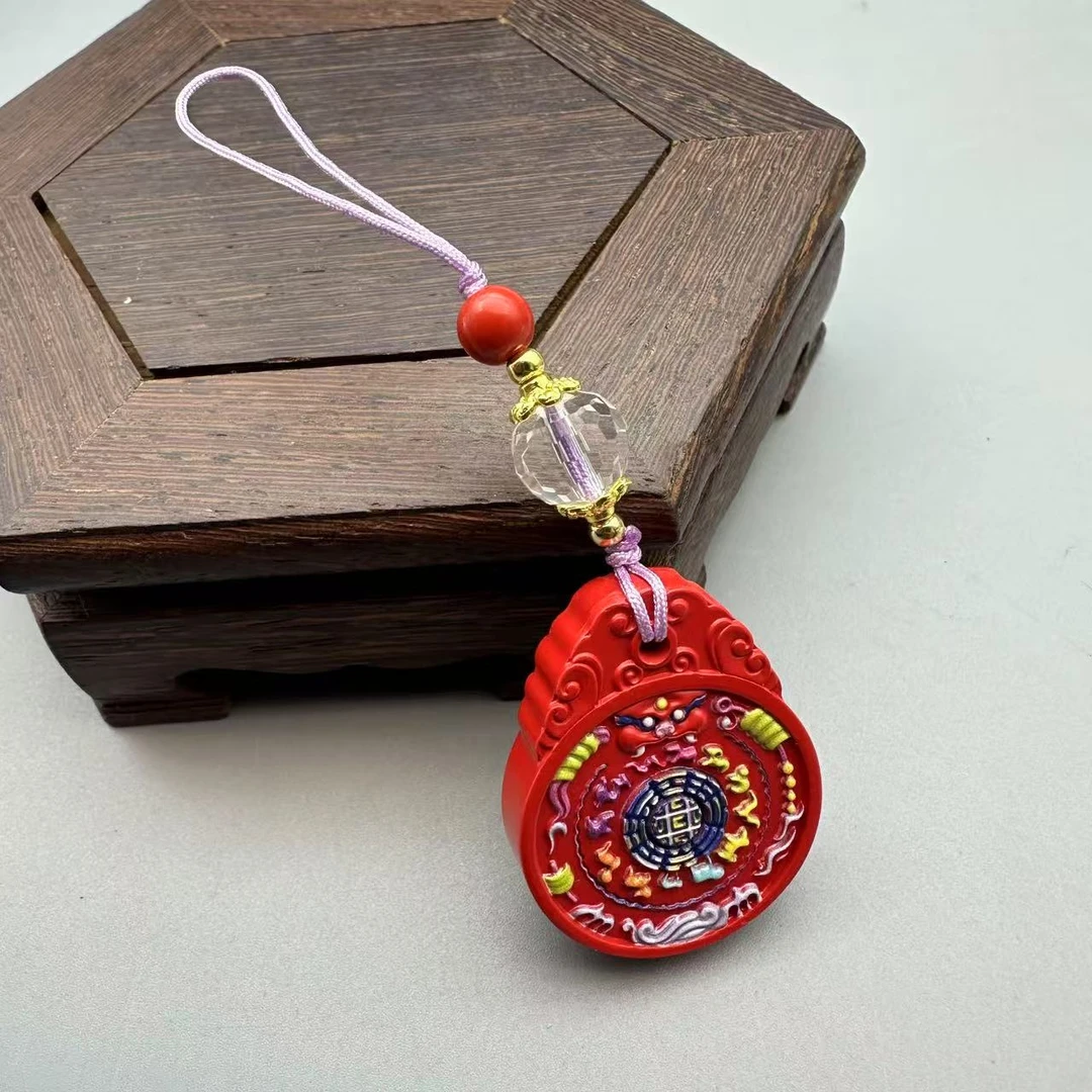 含辰砂工艺品HC234-红色彩绘雕刻十二生肖挂件