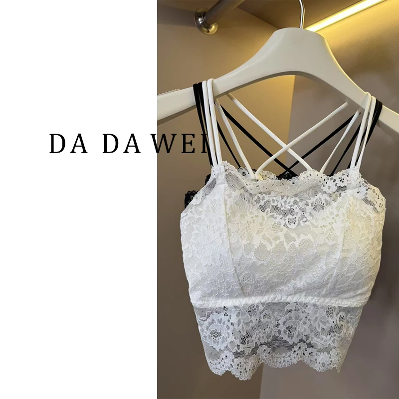 新款法式V领玫瑰刺绣蕾丝带美背吊带-0E525