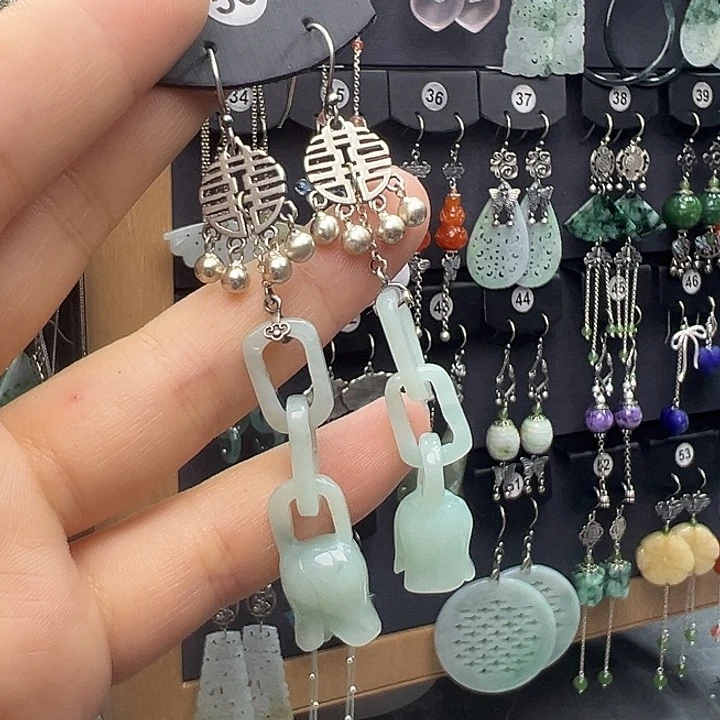 翡翠银S925镶嵌耳饰长*囍55556