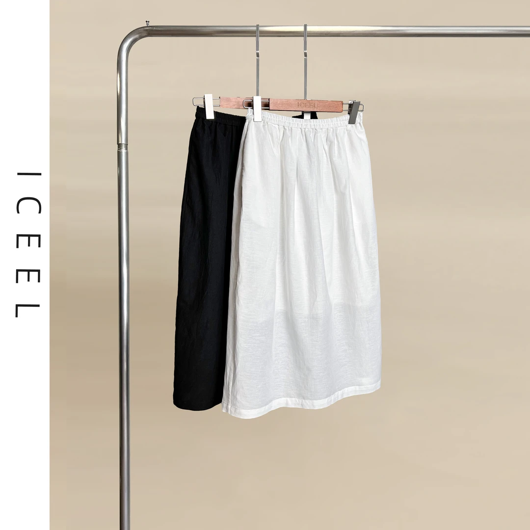 夏季新款极简风纯色百搭亚麻半身裙女薄款松紧腰显瘦通勤花苞裙子