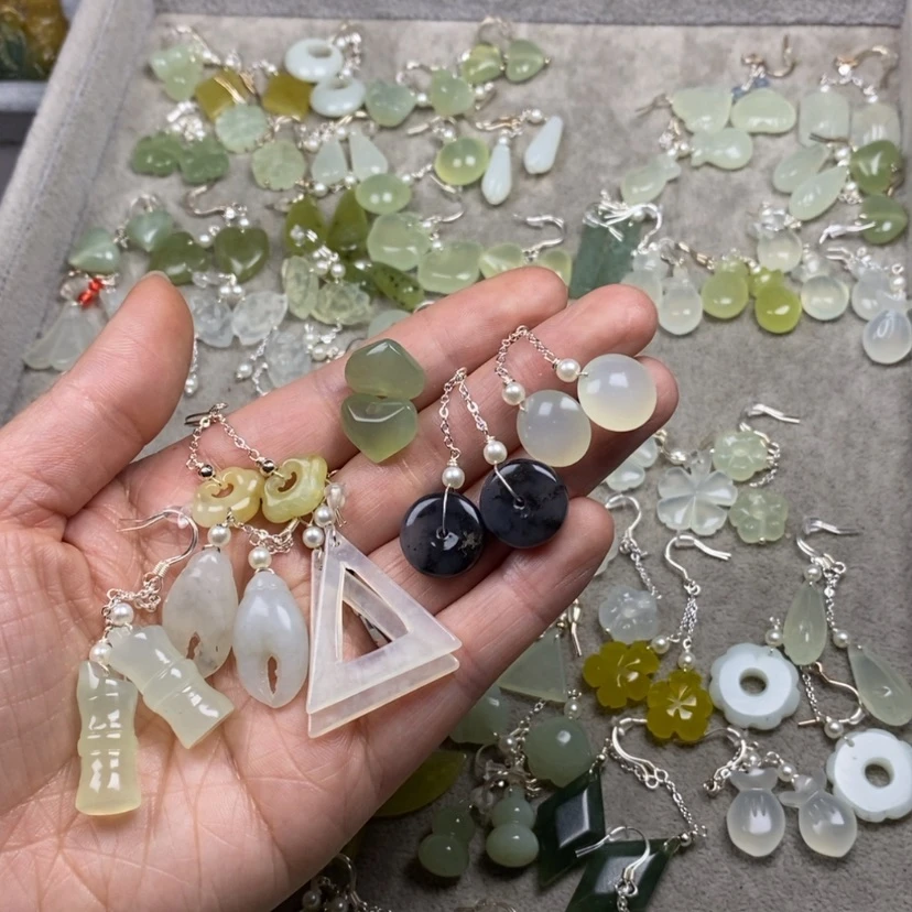 【闪购商品】蛇纹石玉挂件耳饰耳环项链未镶嵌哦***w