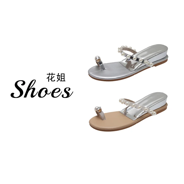 仙女风珍珠套趾拼色厚底百搭凉拖鞋