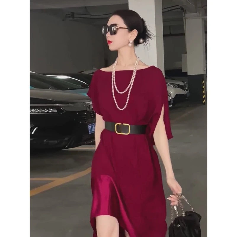 绝美红色御姐气质连衣裙2025新款气场强大女装正式场合轻熟裙子夏